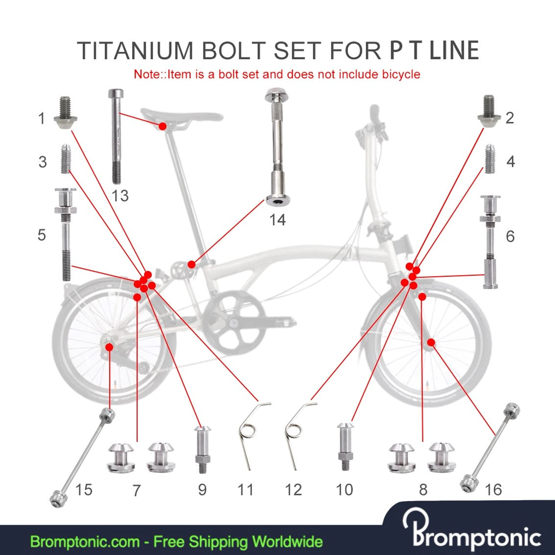 Brompton Titanium Bolt Set for P/T Line