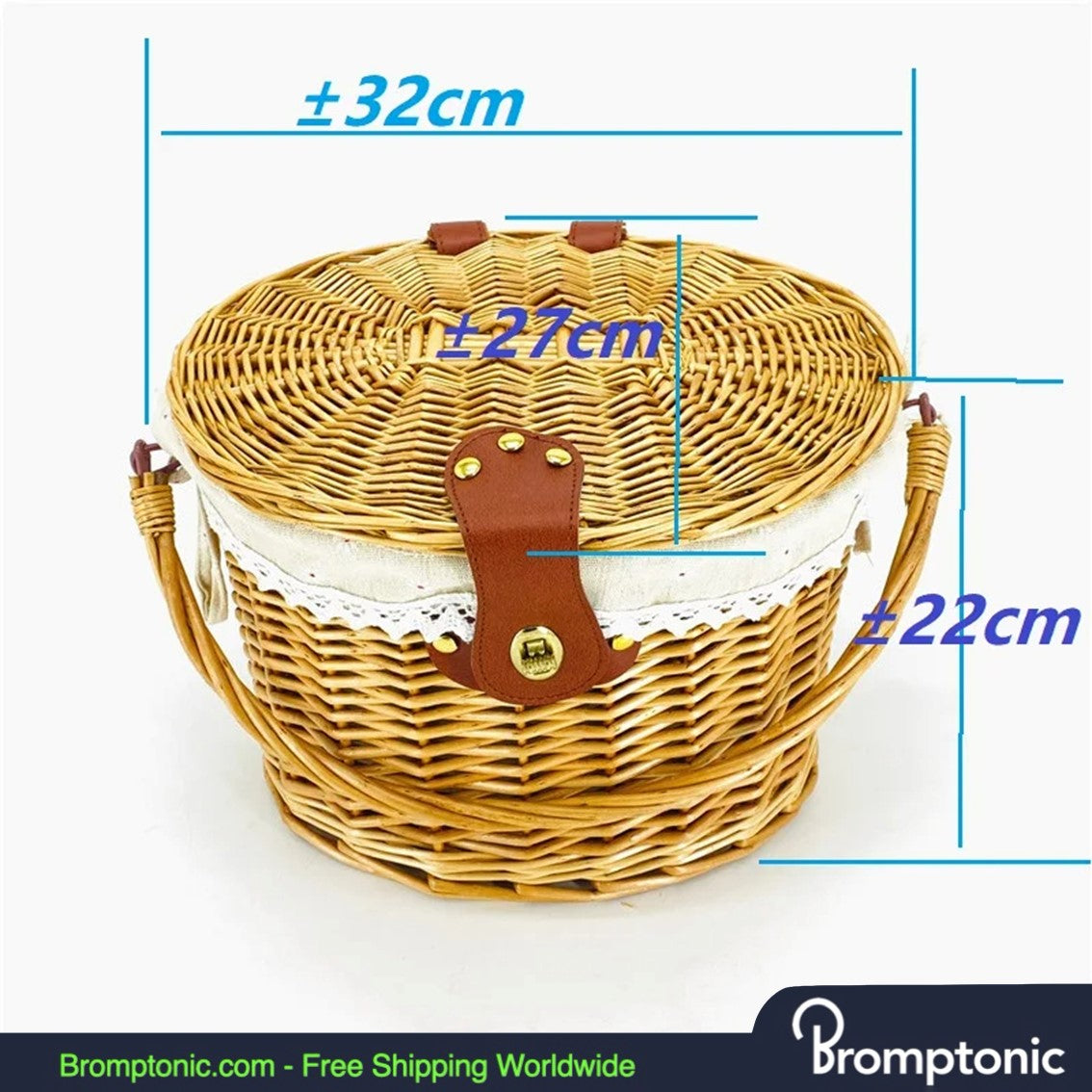 Cesta de mimbre frontal Brompton con tapa - Tejida a mano estilo vintage