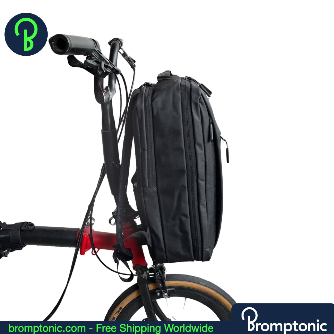 Sac à dos Brompton avant 14,4 L, compatible avec un ordinateur portable, housse de pluie incluse