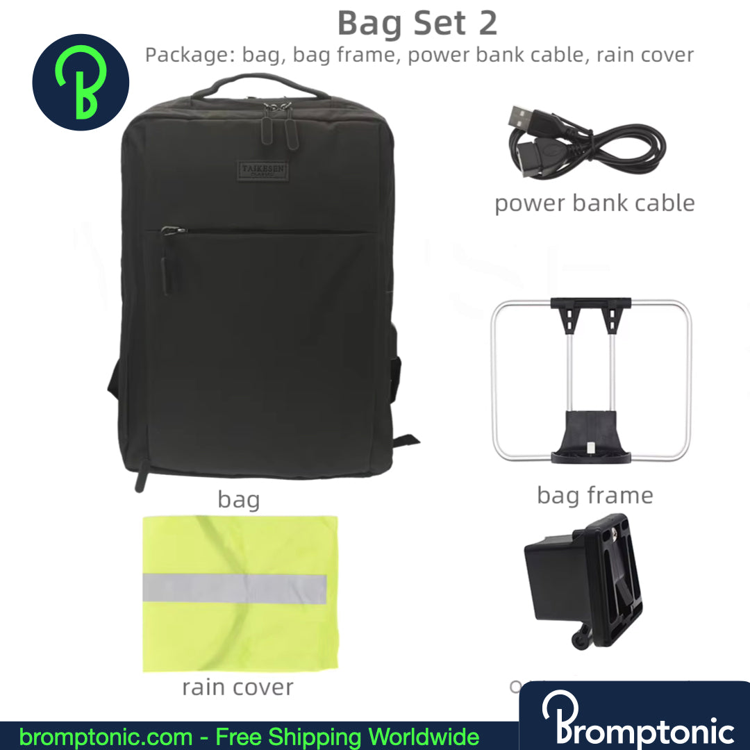 Sac à dos Brompton avant 14,4 L, compatible avec un ordinateur portable, housse de pluie incluse